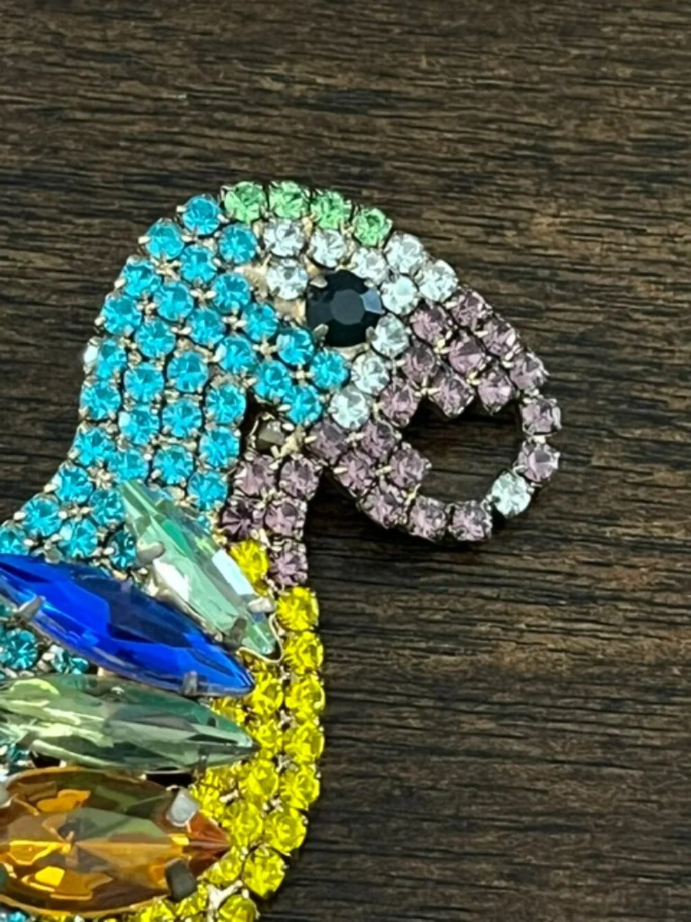 Parrot Brooch Pin Colorful Multi-Color Rhinestone Tropical